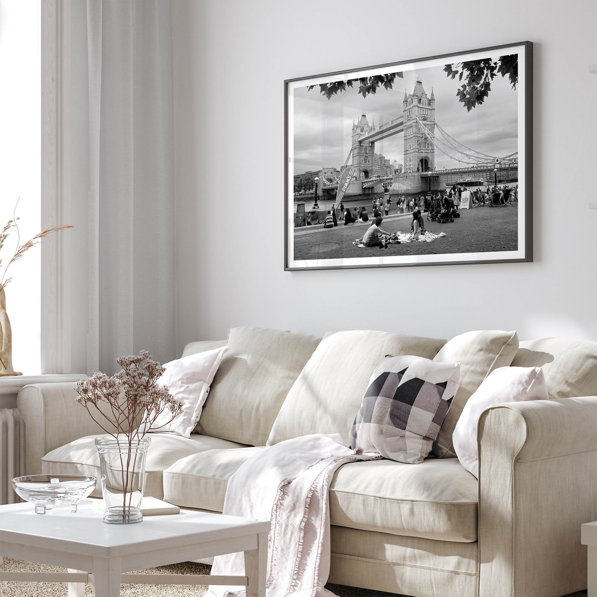 Tower Bridge wall art print, fine art black and white cityscape photography.