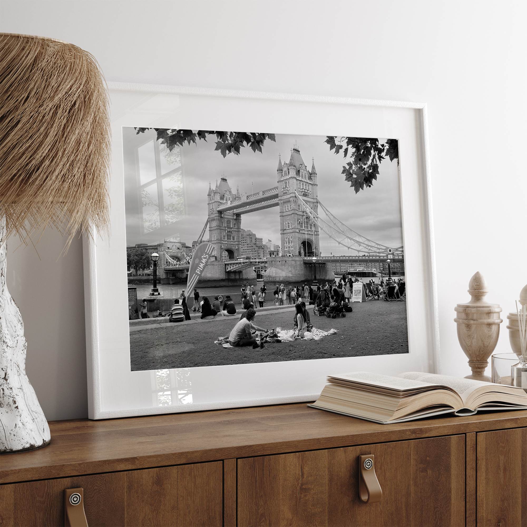 Tower Bridge wall art print, fine art black and white cityscape photography.