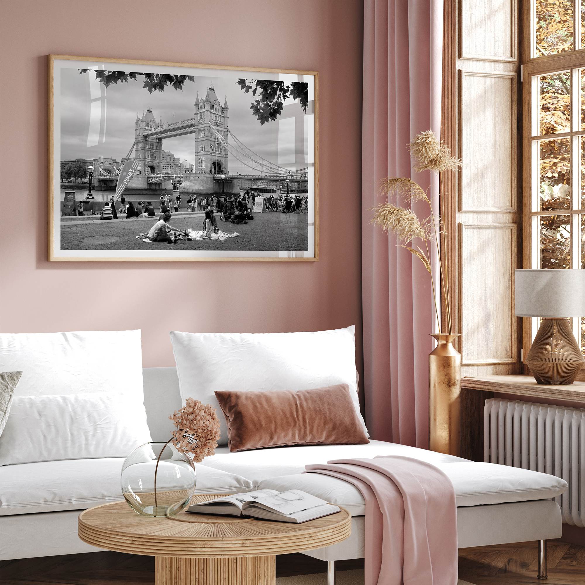 Tower Bridge wall art print, fine art black and white cityscape photography.