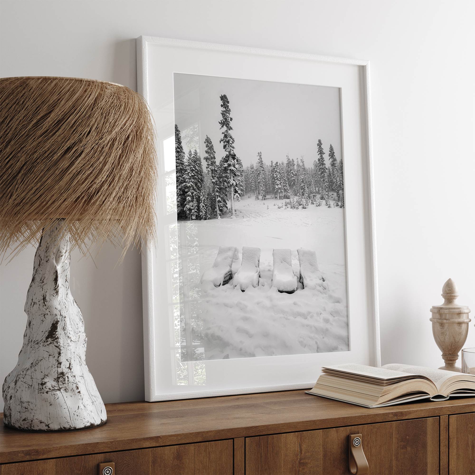 Minimalist winter scene artwork photographed at Heavenly Ski Resort Lake Tahoe.
