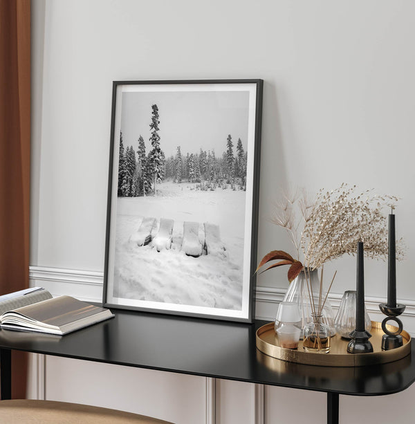 Minimalist winter scene artwork photographed at Heavenly Ski Resort Lake Tahoe.