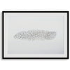 An abstract nature photography landscape photography print featuring a murmuration of starlings in an abstract formation against the sky, capturing minimalist beauty.