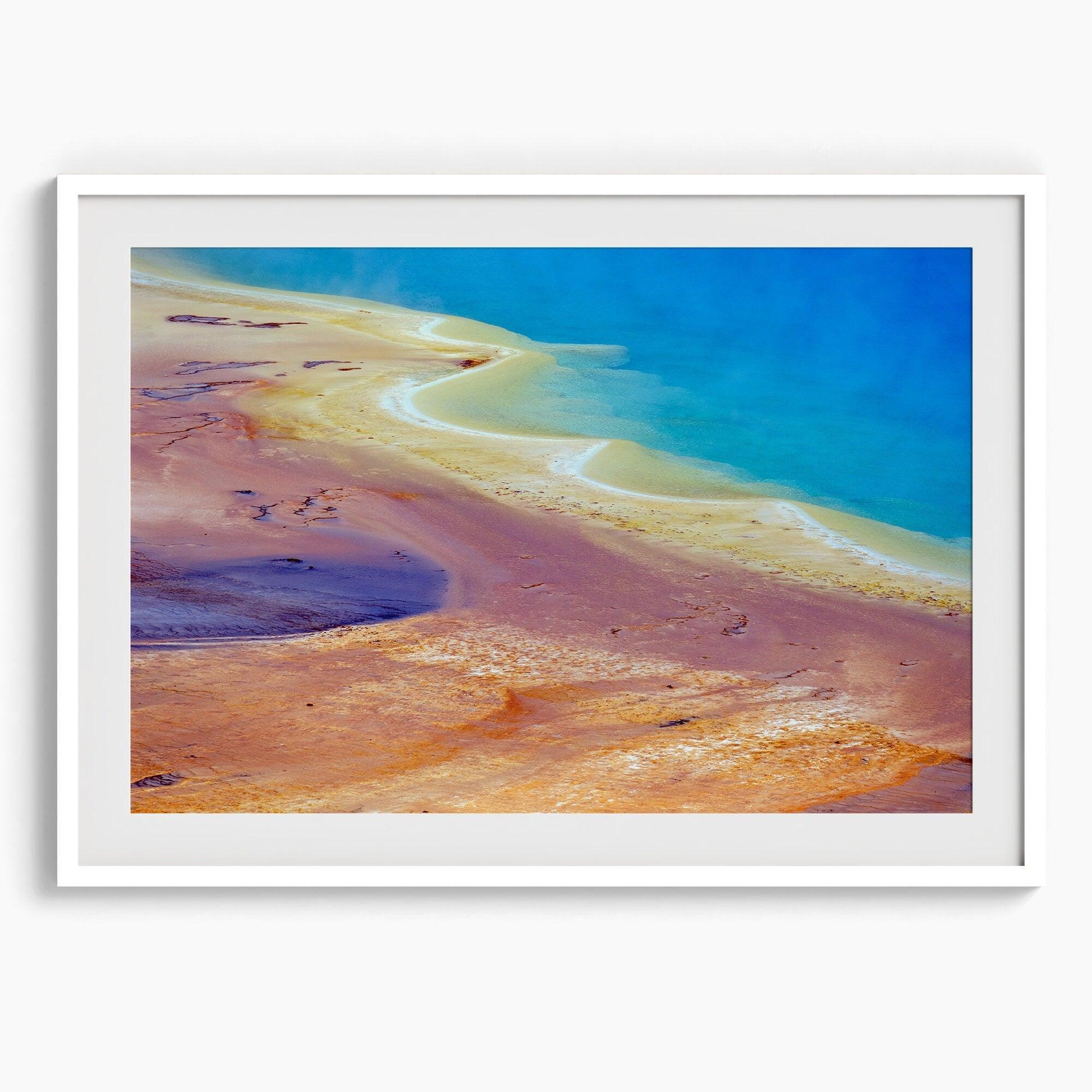 A mesmerizing abstract nature print of Grand Prismatic Hot Springs in Yellowstone National Park. This stunning close-up view transforms nature into colorful textures that will look just breathtaking on any home or office wall.