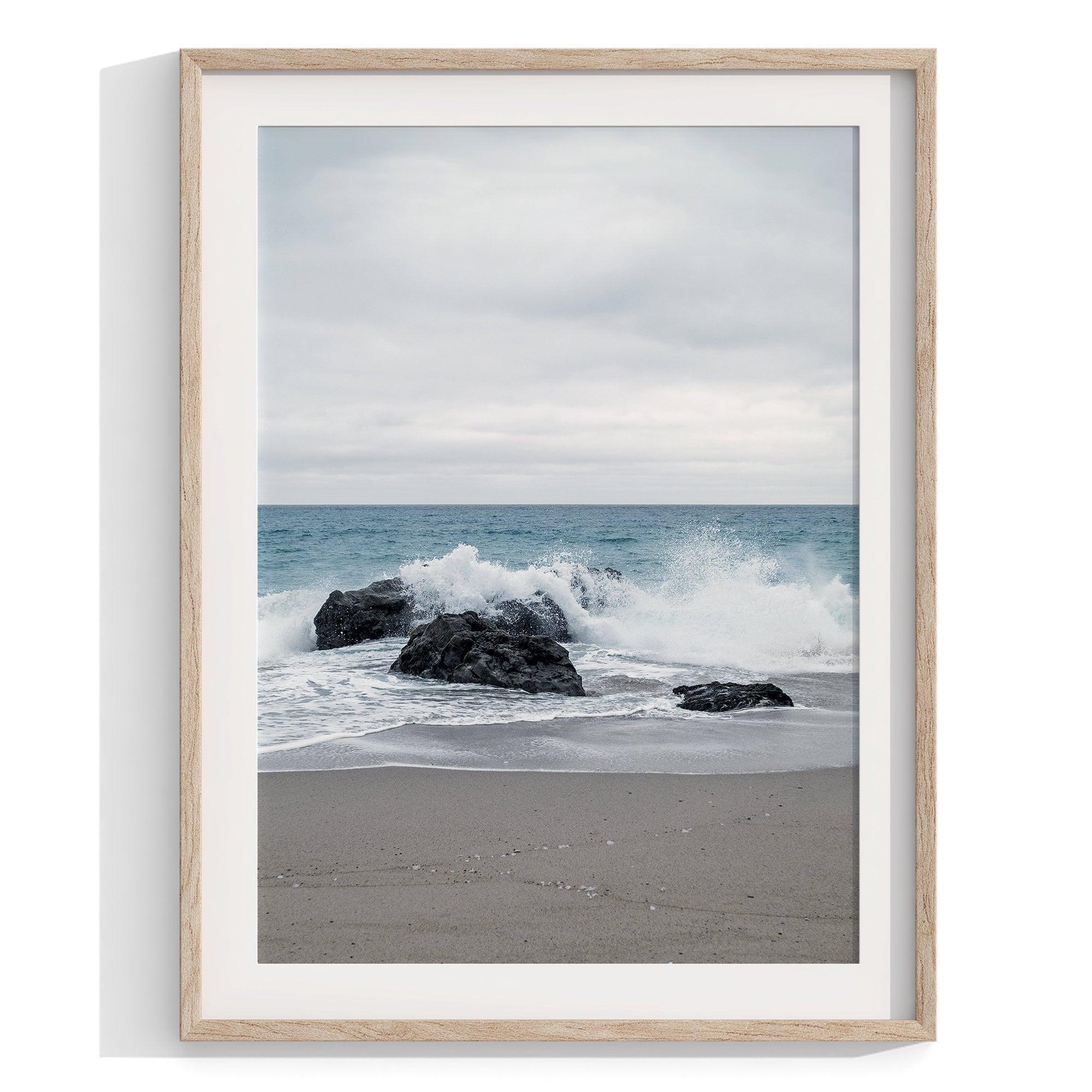 A set of 3 framed or unframed ocean prints from different locations along Route 1 on the California Coast 1st print - Mendocino Glass Beach 2nd print - Carmel by the Sea 3rd print - Morro Bay Rock reflection