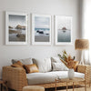 A set of 3 framed or unframed ocean prints from different locations along Route 1 on the California Coast 1st print - Mendocino Glass Beach 2nd print - Carmel by the Sea 3rd print - Morro Bay Rock reflection