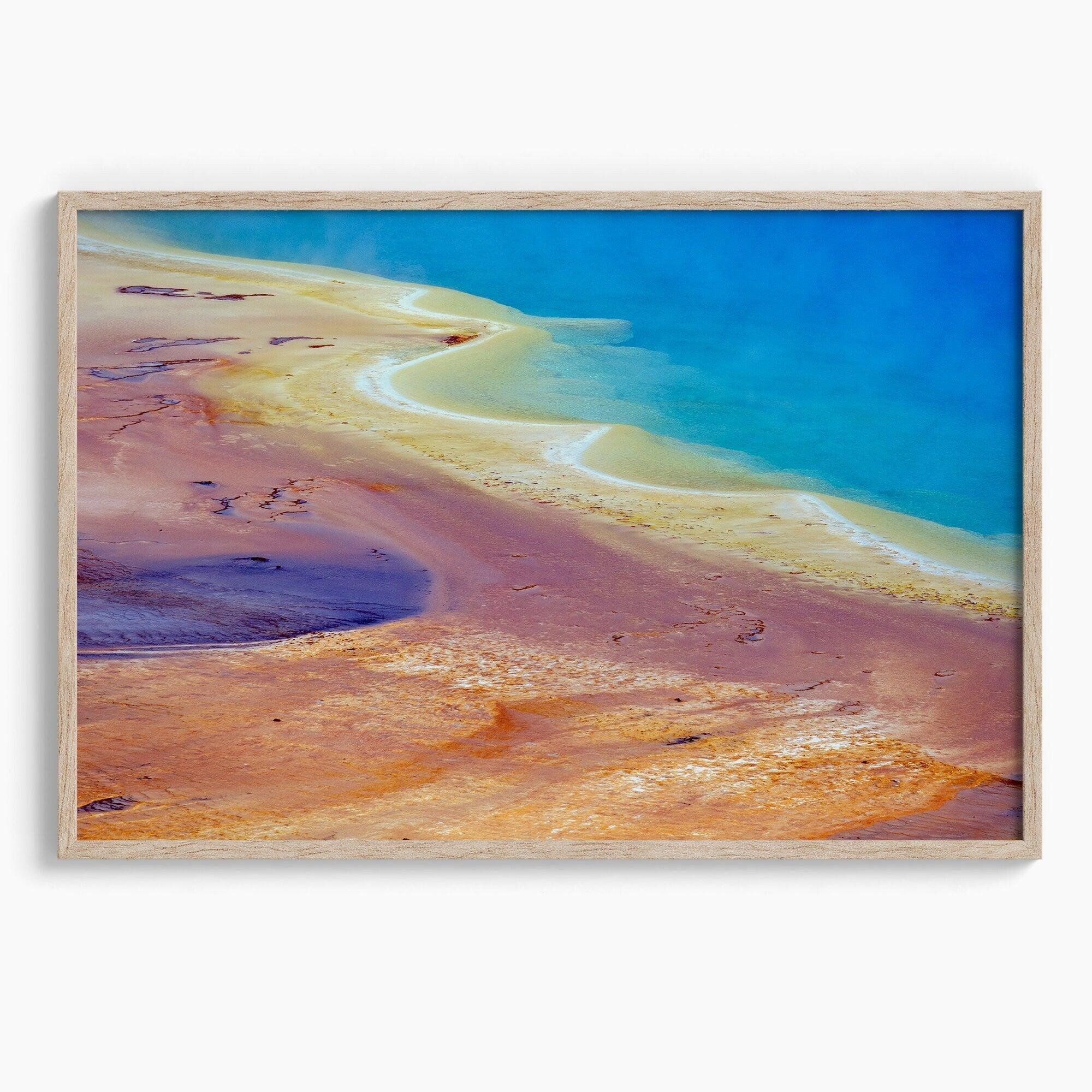 A mesmerizing abstract nature print of Grand Prismatic Hot Springs in Yellowstone National Park. This stunning close-up view transforms nature into colorful textures that will look just breathtaking on any home or office wall.