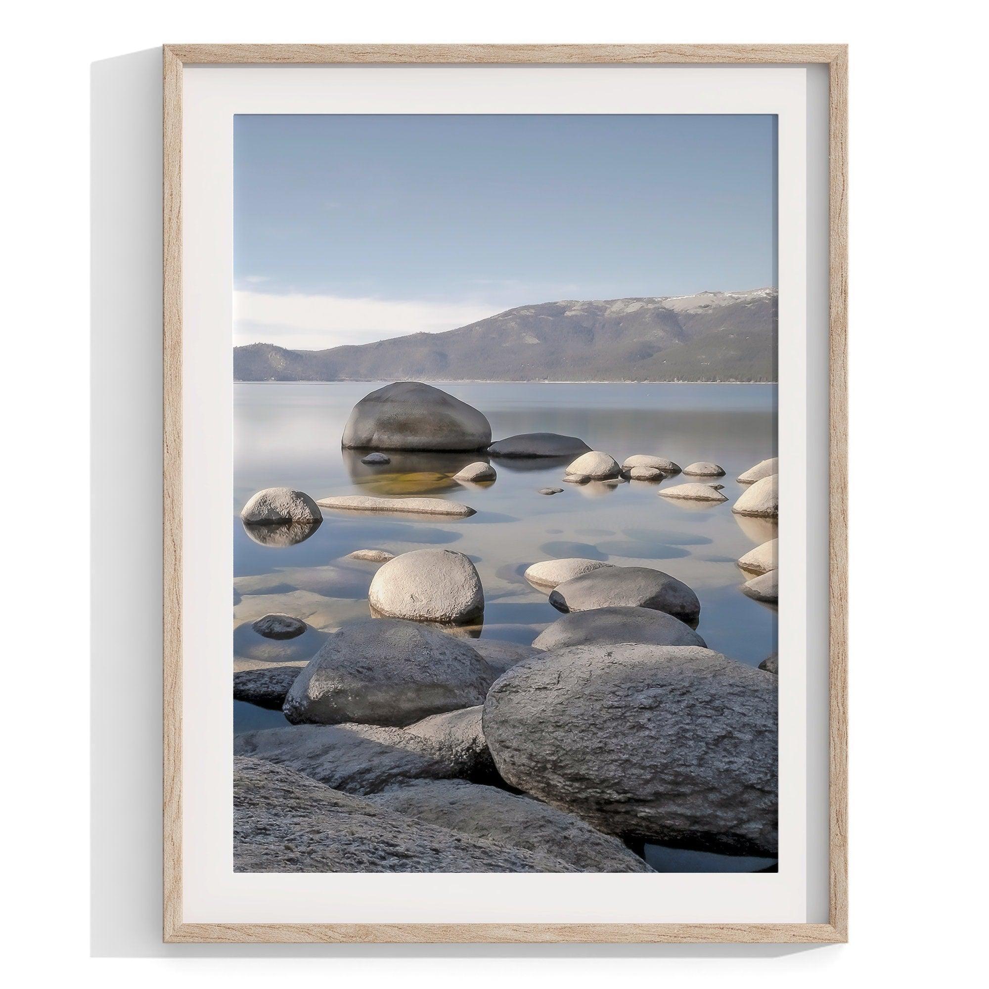 Set of 3 Lake Tahoe framed on unframed prints showcasing the beauty of the lake from different perspectives.