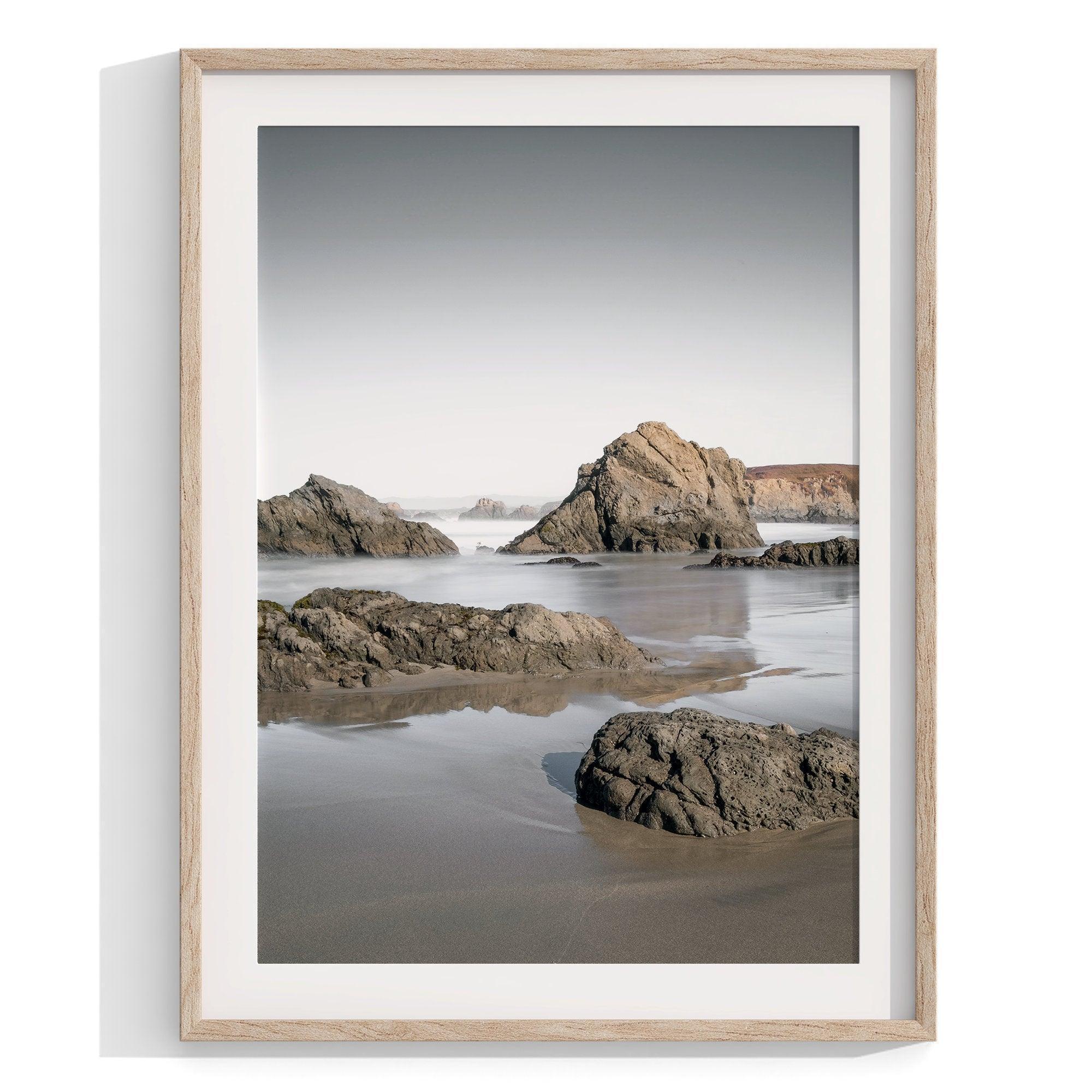 A set of 3 framed or unframed ocean prints from different locations along Route 1 on the California Coast 1st print - Mendocino Glass Beach 2nd print - Carmel by the Sea 3rd print - Morro Bay Rock reflection