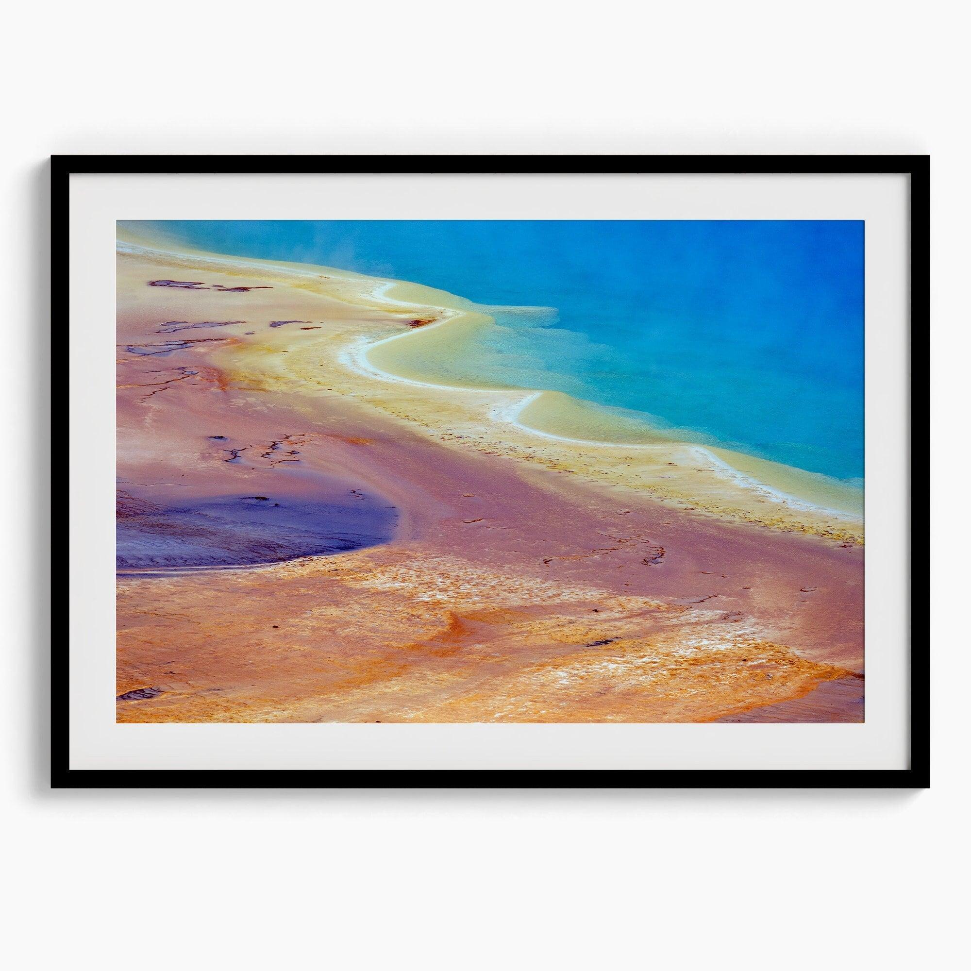 A mesmerizing abstract nature print of Grand Prismatic Hot Springs in Yellowstone National Park. This stunning close-up view transforms nature into colorful textures that will look just breathtaking on any home or office wall.