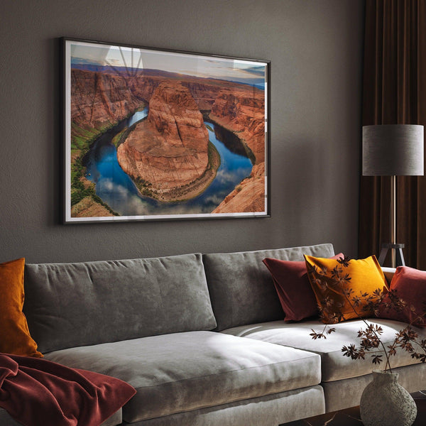 A fine art Arizona desert wall art from Horseshoe Bend. This famous Colorado River bend was taken at sunset and makes a stunning desert nature landscape print.