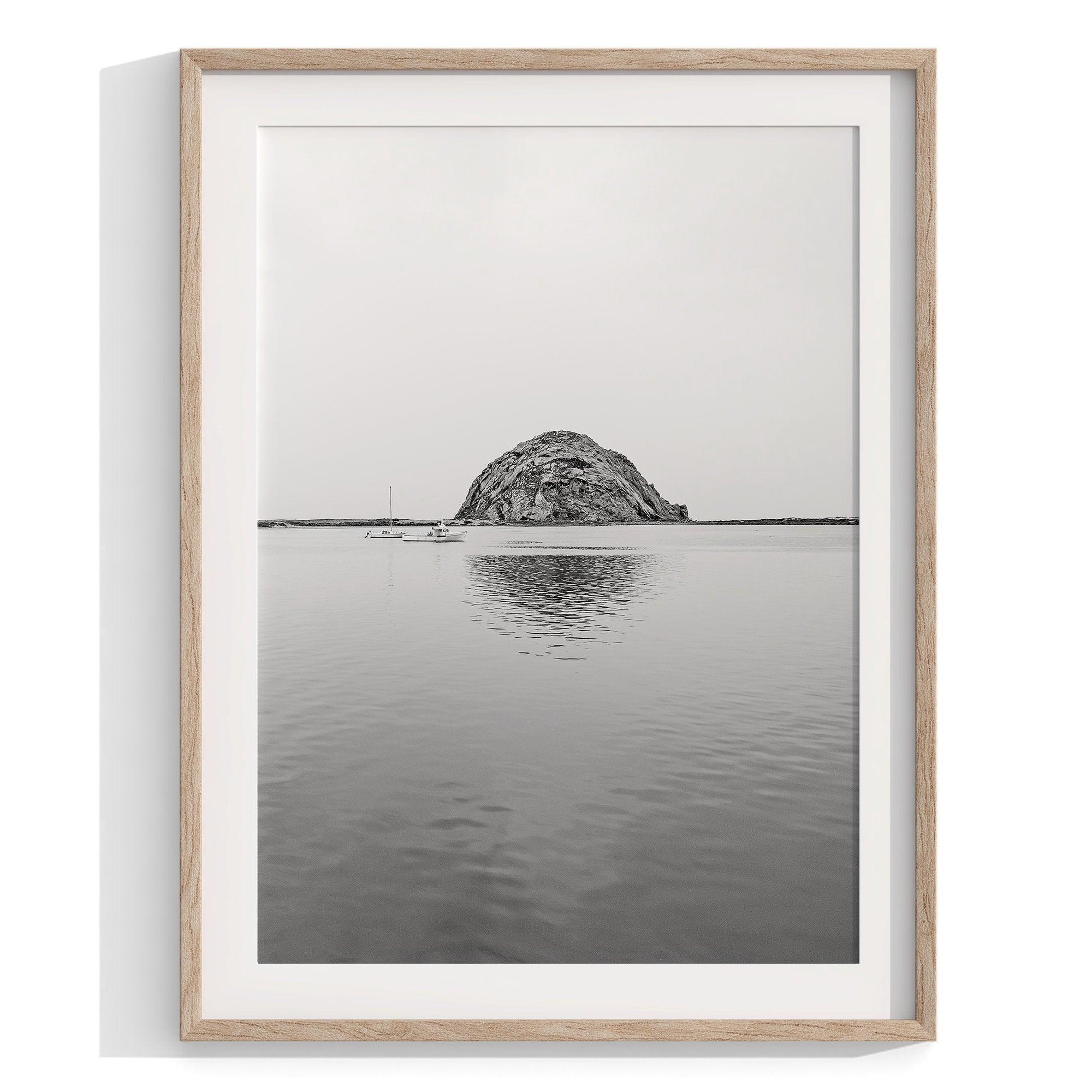 A set of 3 black and white framed or unframed ocean prints from different locations along Route 1 on the California Coast 1st print - Mendocino Glass Beach 2nd print - Carmel by the Sea 3rd print - Morro Bay Rock reflection