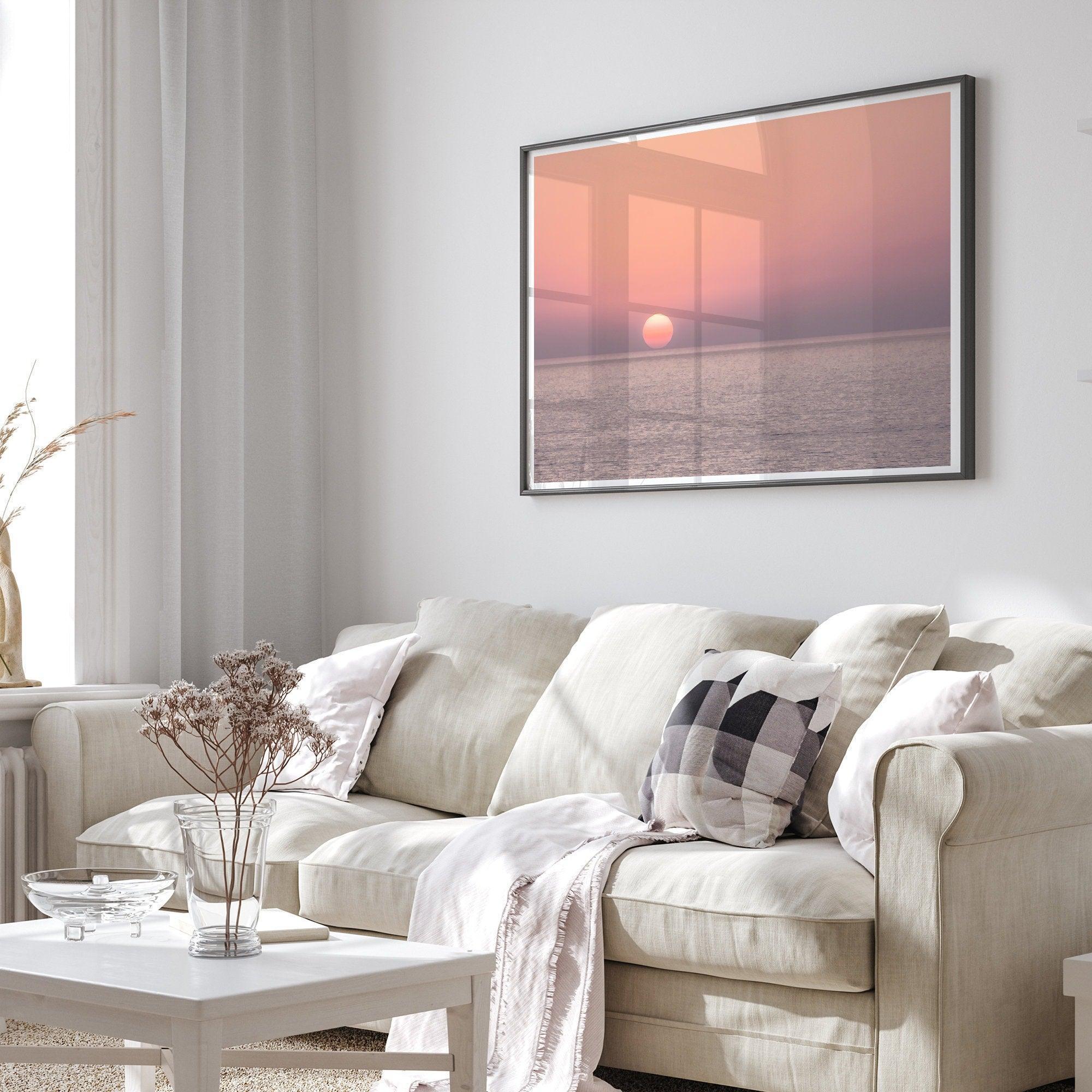 A fine art abstract ocean sunset print featuring rich shades of red, orange, and pink. This ocean wall art will add warmth and beauty to any room in your home.