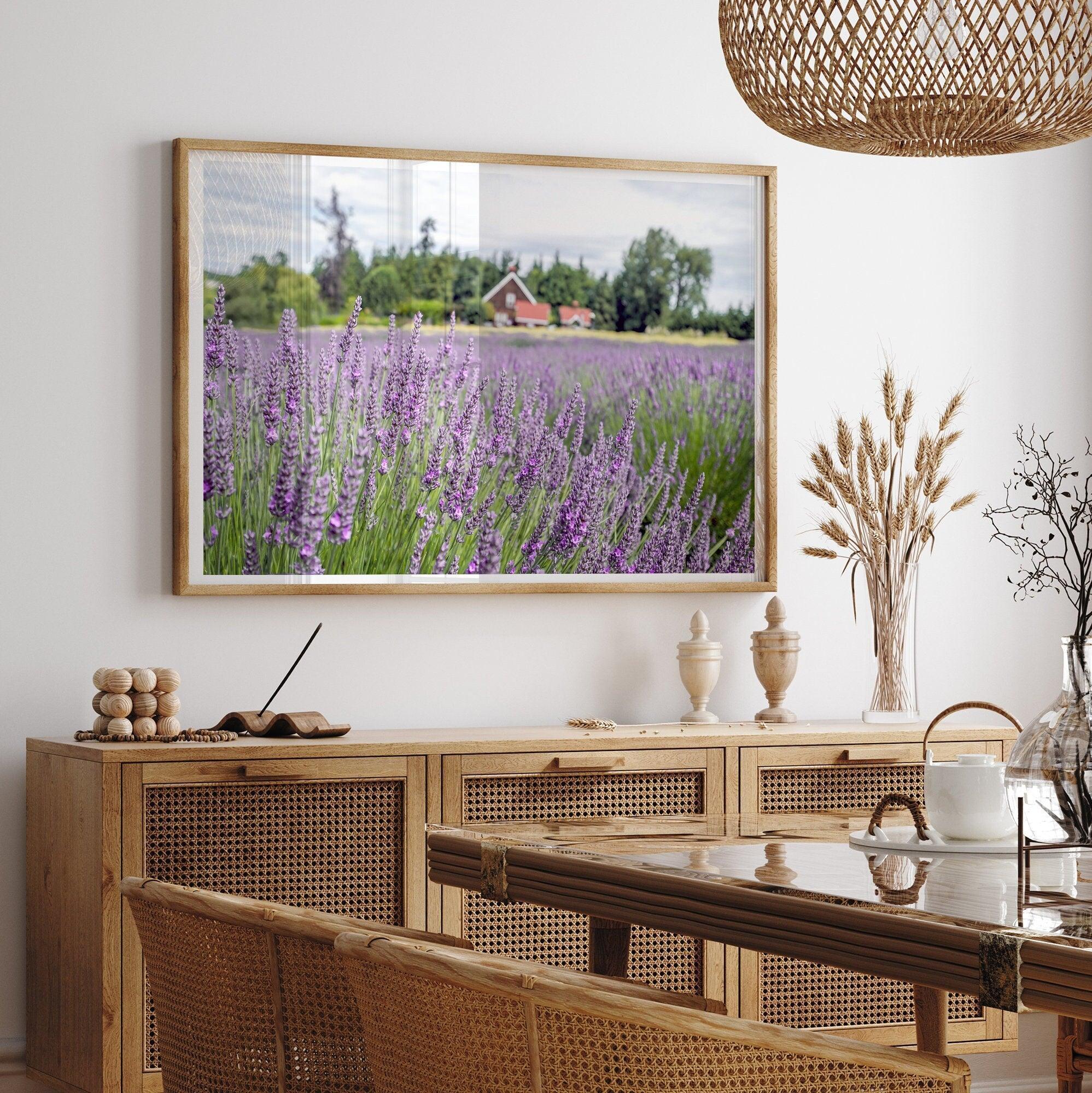 A fine art, colorful, vivid print of a lavender field stretching as far as the eye could see. Add purple and pink hues to your home or office with this floral wall art.