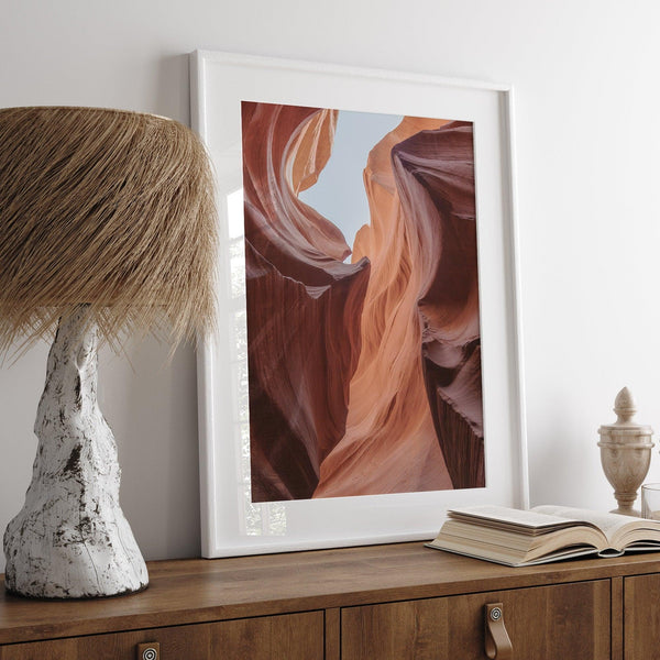 A fine art unframed or framed Arizona desert print of Antelope Canyon showcasing the unique textures and colors of this stunning location.