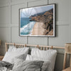 An unframed or framed fine art photography beach print of the stunning rough coastal Gray Whale Cove beach in northern California. This ocean surf wall art showcases the beautiful waves and sand and the rough coastal cliffs.