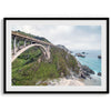 A fine art ocean print of one of the most iconic spots in the famous Route 1 in California - Bixby Bridge near Big Sur. Shot in a unique wide angle that captures the bridge, cliffs, the ocean, and the stunning beach below.