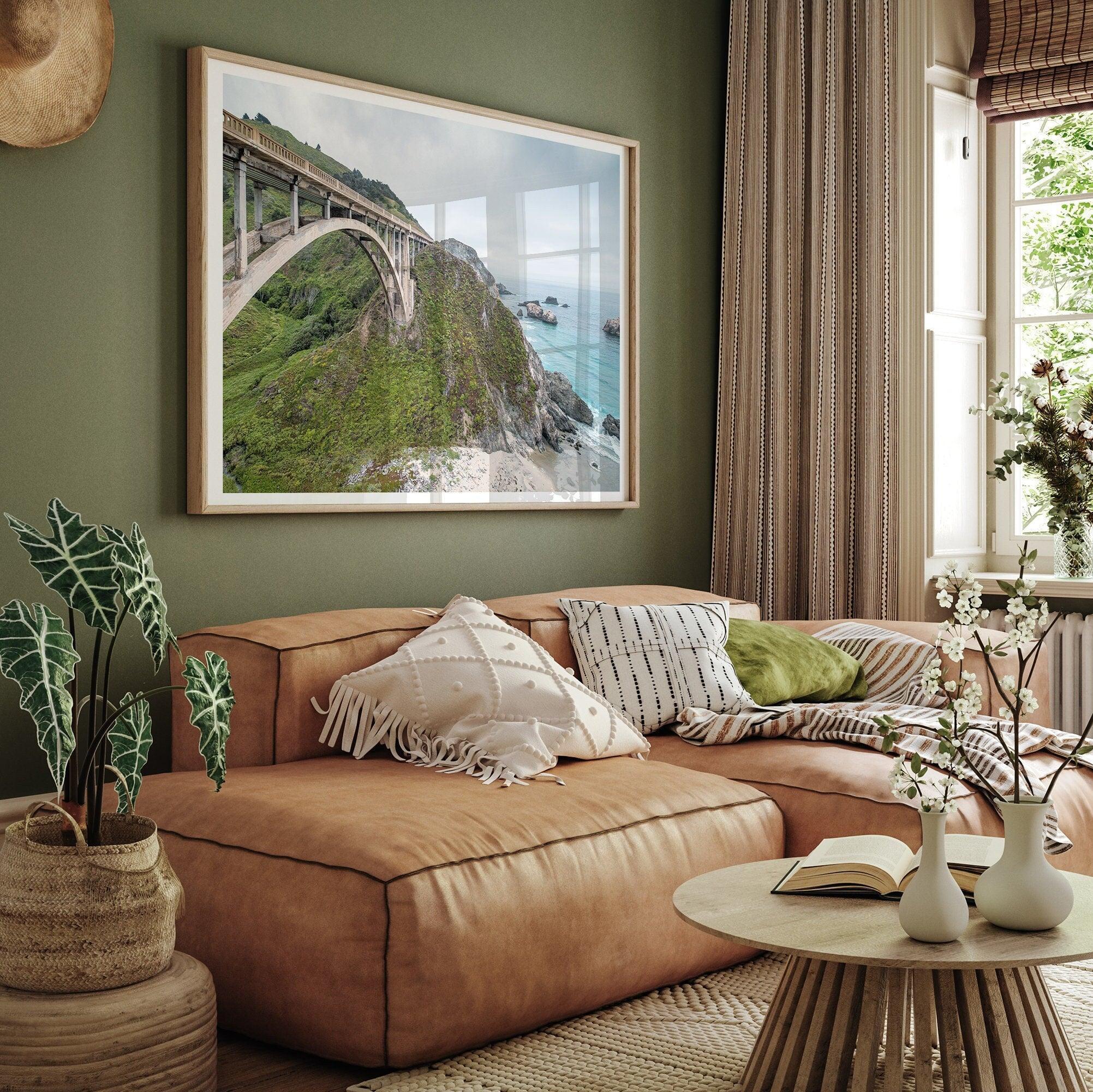 A fine art ocean print of one of the most iconic spots in the famous Route 1 in California - Bixby Bridge near Big Sur. Shot in a unique wide angle that captures the bridge, cliffs, the ocean, and the stunning beach below.