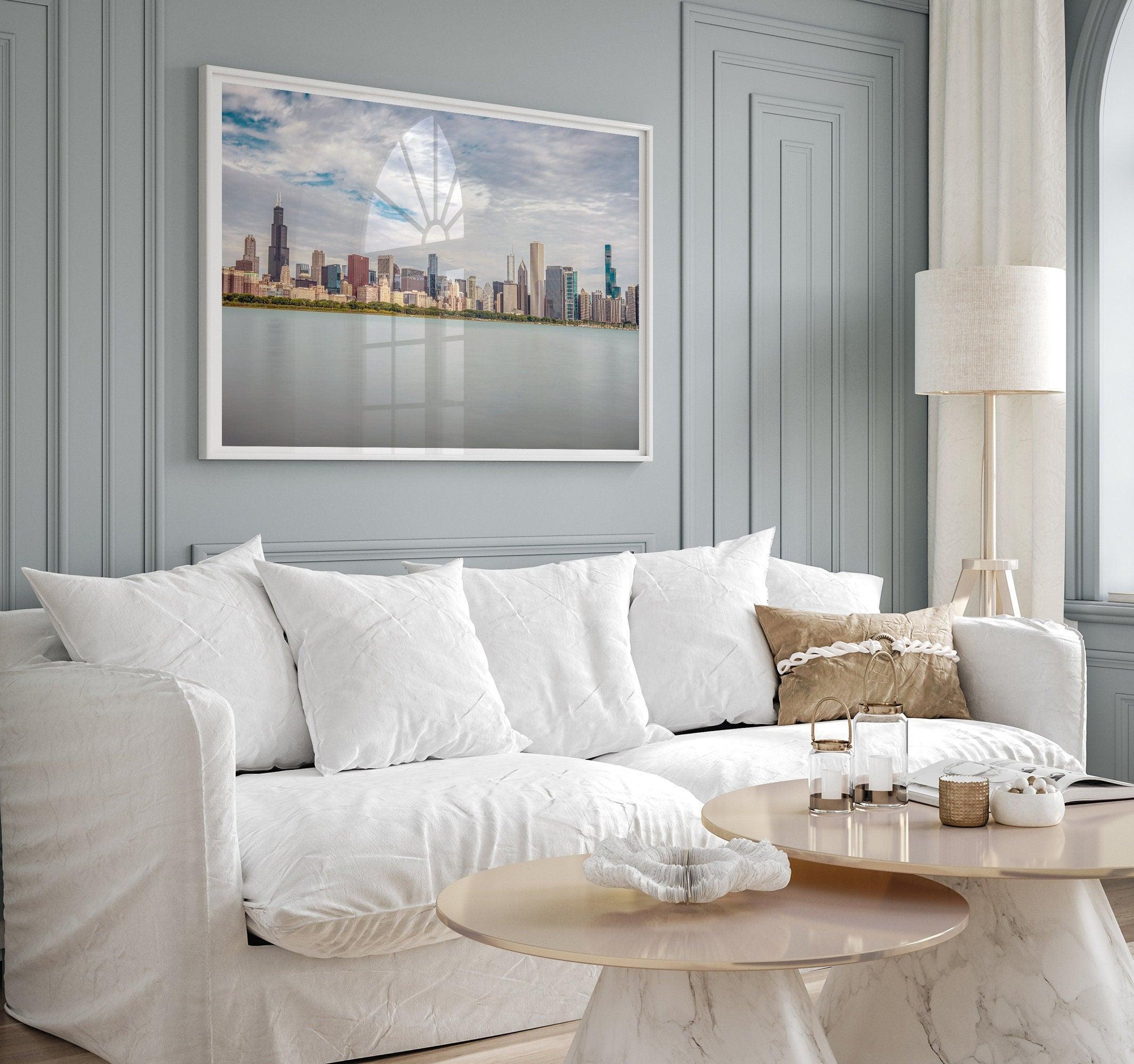 A fine art print of the Chicago skyline with Lake Michigan in the forefront. Perfect for home or office decor.