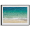 This fine art aerial beach print showcases the mesmerizing colors of the ocean in vivid detail. From the deep blue depths to the vibrant greenish turquoise blue, transitioning to the golden sandy beach and the crashing white surf.