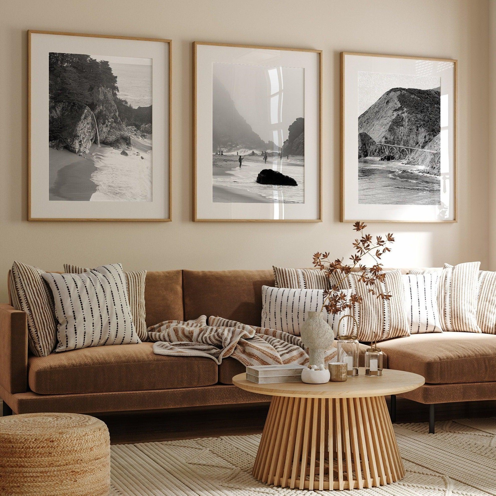 Discover the captivating beauty of Big Sur with our set of 3 black and white coastal prints. The prints feature the mesmerizing McWay Falls, the stunning Pfeiffer Beach, and the breathtaking iconic Bixby Bridge on Highway 1, California.