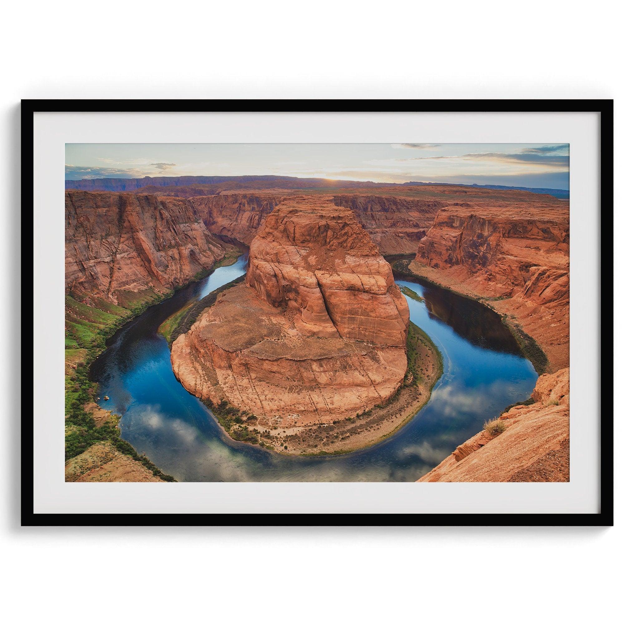 A fine art Arizona desert wall art from Horseshoe Bend. This famous Colorado River bend was taken at sunset and makes a stunning desert nature landscape print.