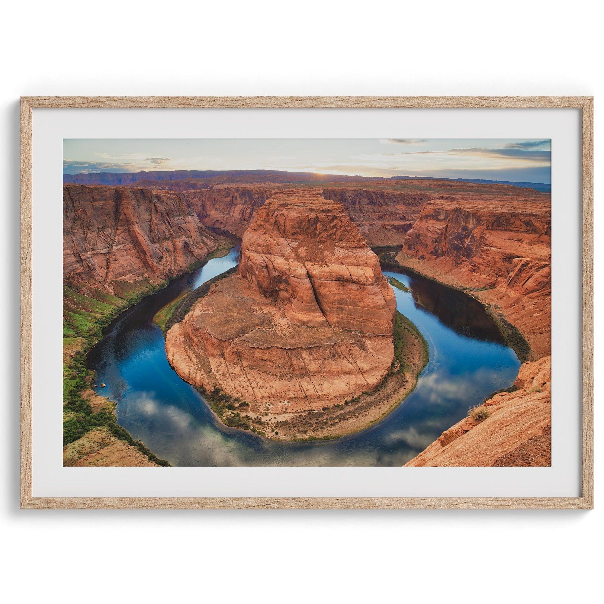 A fine art Arizona desert wall art from Horseshoe Bend. This famous Colorado River bend was taken at sunset and makes a stunning desert nature landscape print.