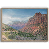 A fine art desert print from Zion National Park showcasing a stunning towering cliff and winding road.