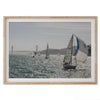 A stunning San Francisco print featuring a panoramic view of the Bay from Angel Island and showcasing sailboats across the water and the Golden Gate Bridge at the backdrop.