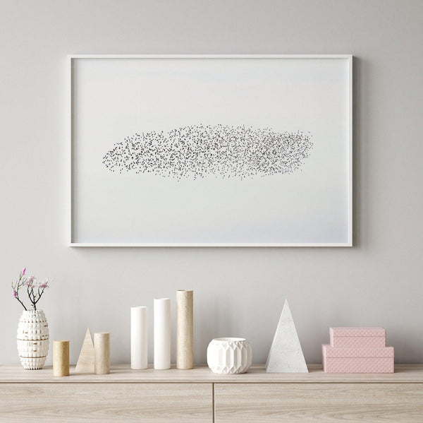 Abstract Nature Print - Large Minimalist Bird Flock Wall Art, Framed Fine Art Wildlife Neutral Photography Poster for Office or Wall Decor