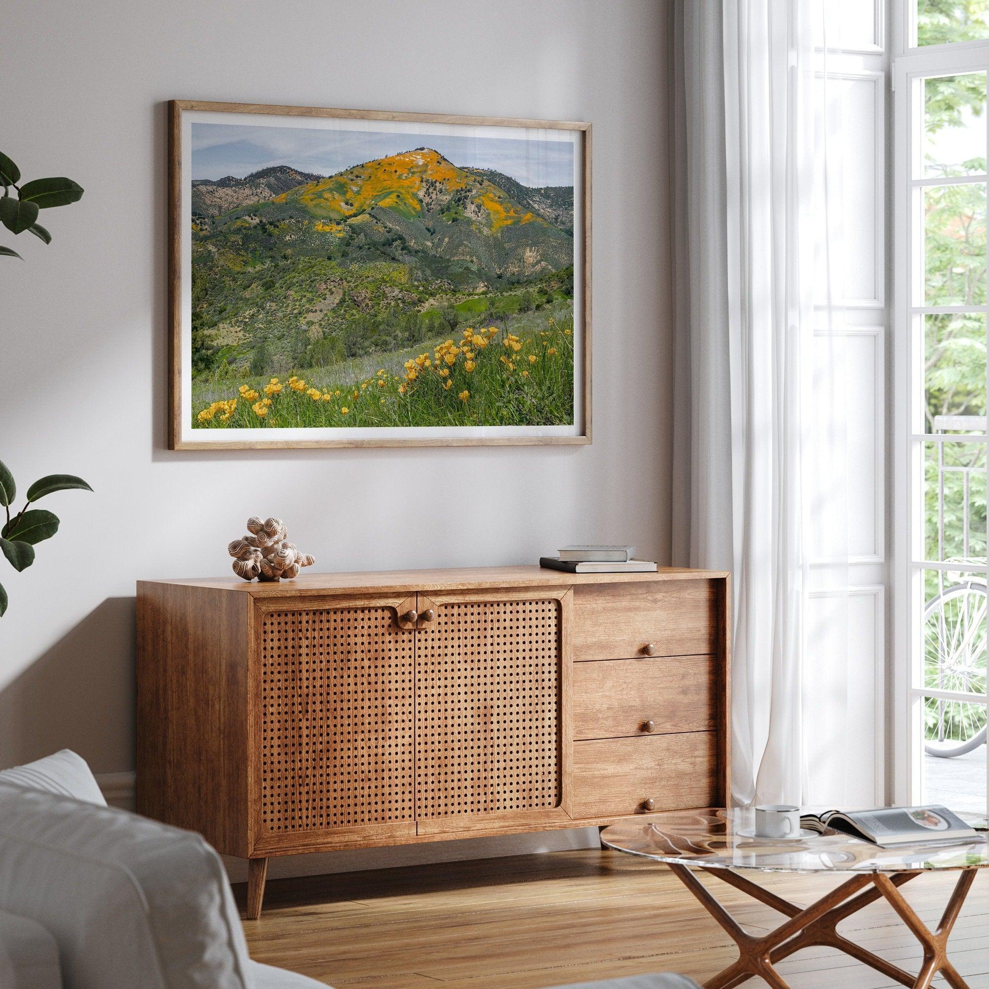 A fine art flower mountain print showing an awe-inspiring Poppy bloom on Figueroa Mountain in Californi.