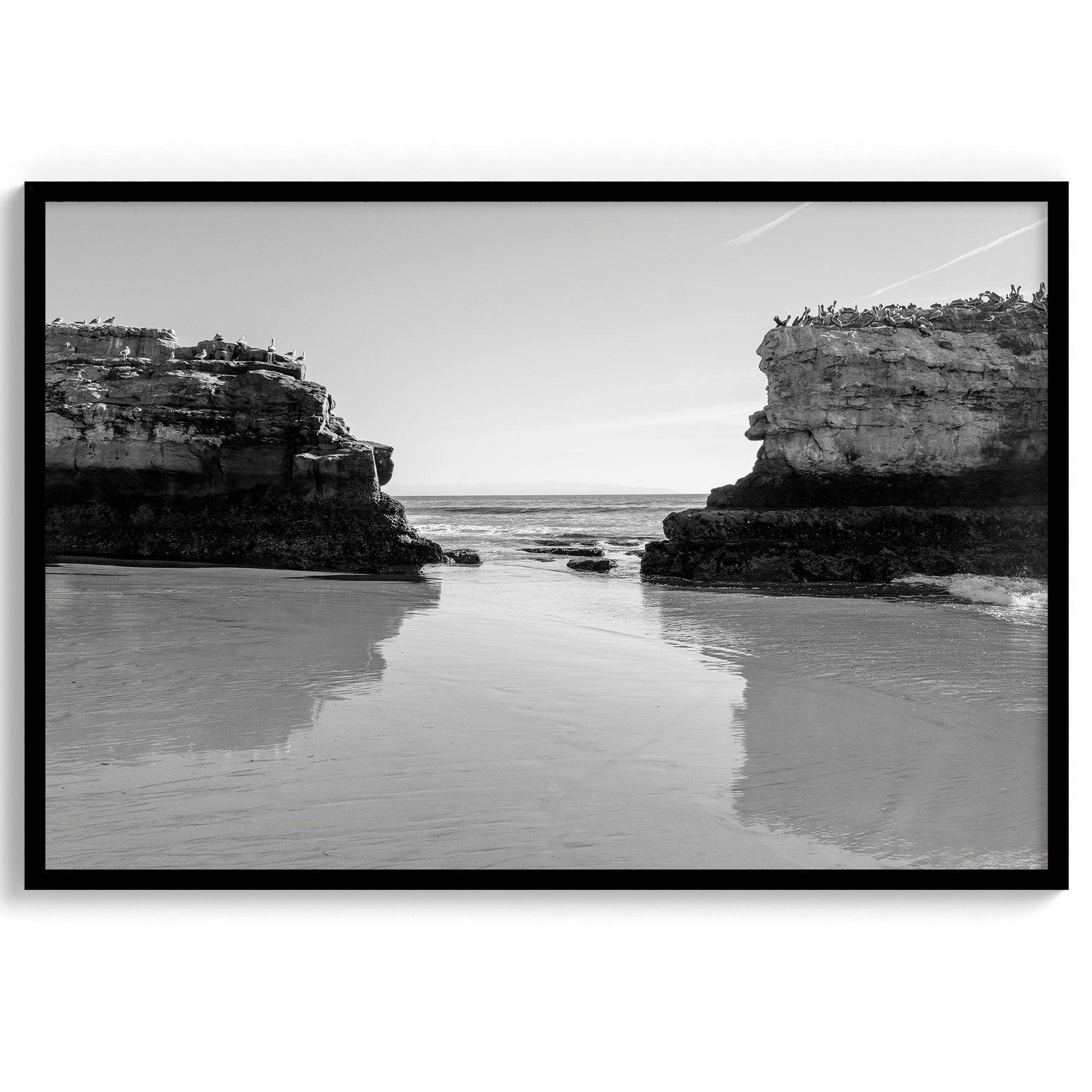 Fine Art Black and White Beach Photography Print - Large Beach Reflection Wall Art Framed or Unframed Poster for Home Decor