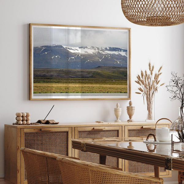 Fine Art Iceland Mountain Print - Bird Wall Art, Large Framed Iceland Wall Home Decor