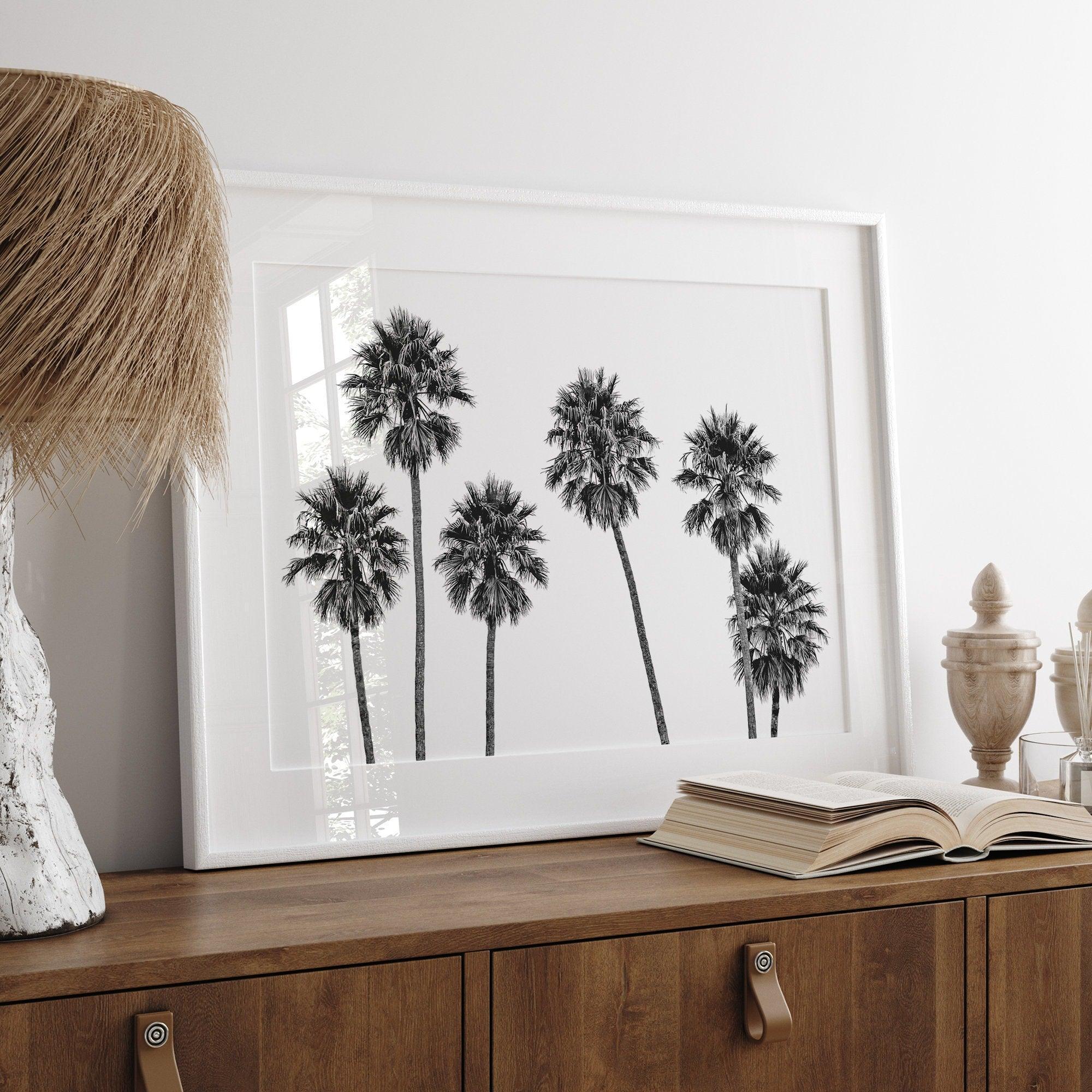 A fine art black and white beach print with a Los Angeles row of palm trees. If you are looking for a minimalist palm tree wall art, this is the one for you.