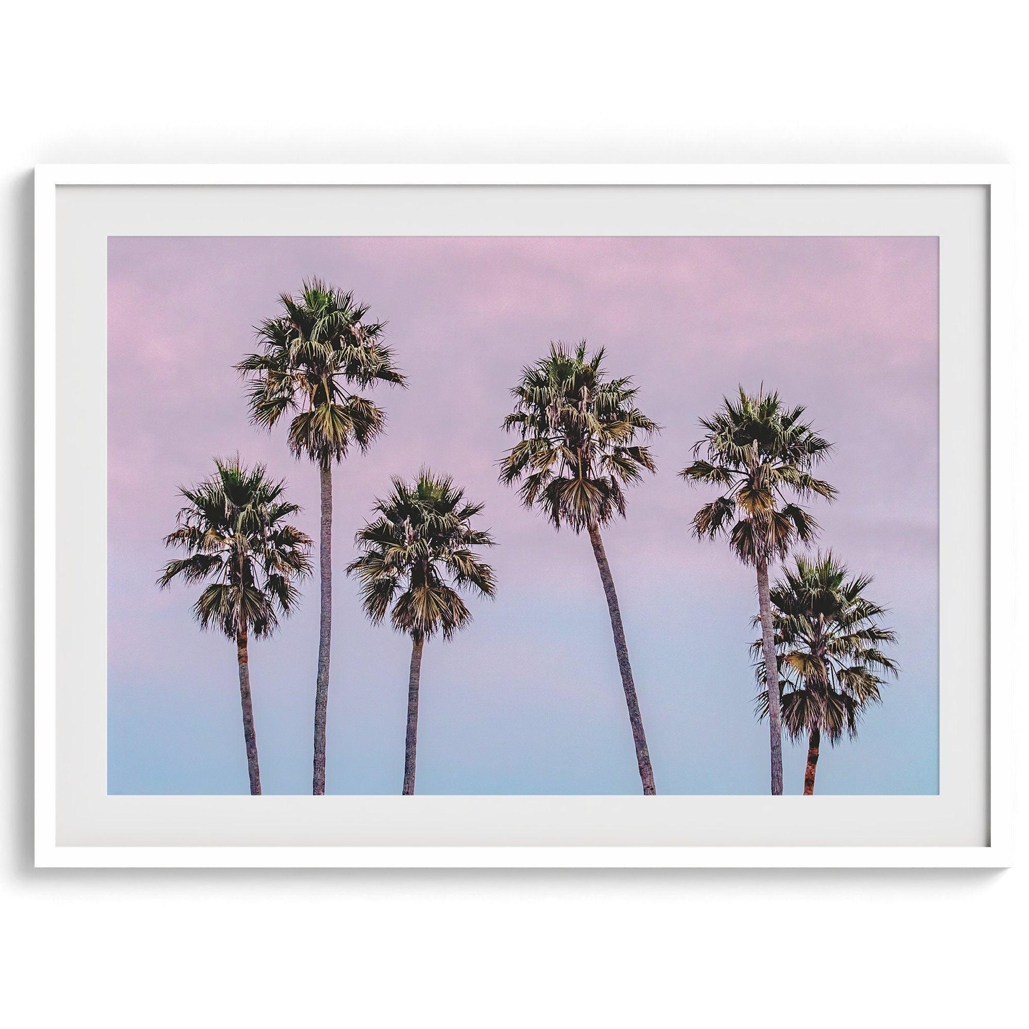 Pink Sunset Beach Palm Tree Fine Art Print - Minimalist Palm Trees Wall Art, Beach Photography Art Print, Coastal Home Decor