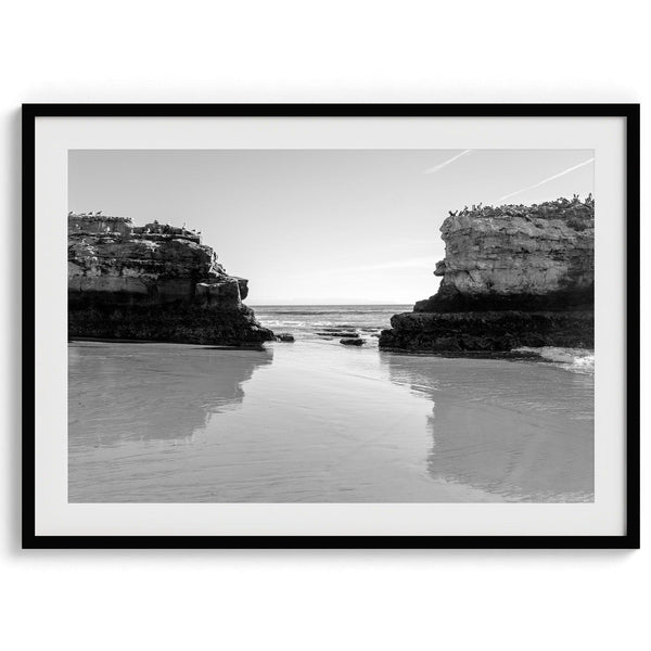 Fine Art Black and White Beach Photography Print - Large Beach Reflection Wall Art Framed or Unframed Poster for Home Decor
