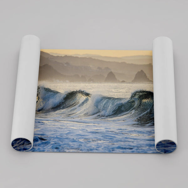 A fine art Ocean print showcasing water waves crashing in the ocean. this beach-themed wall art will make you want to jump into the waves every time you look at it. Taken in Bodega Bay, California.