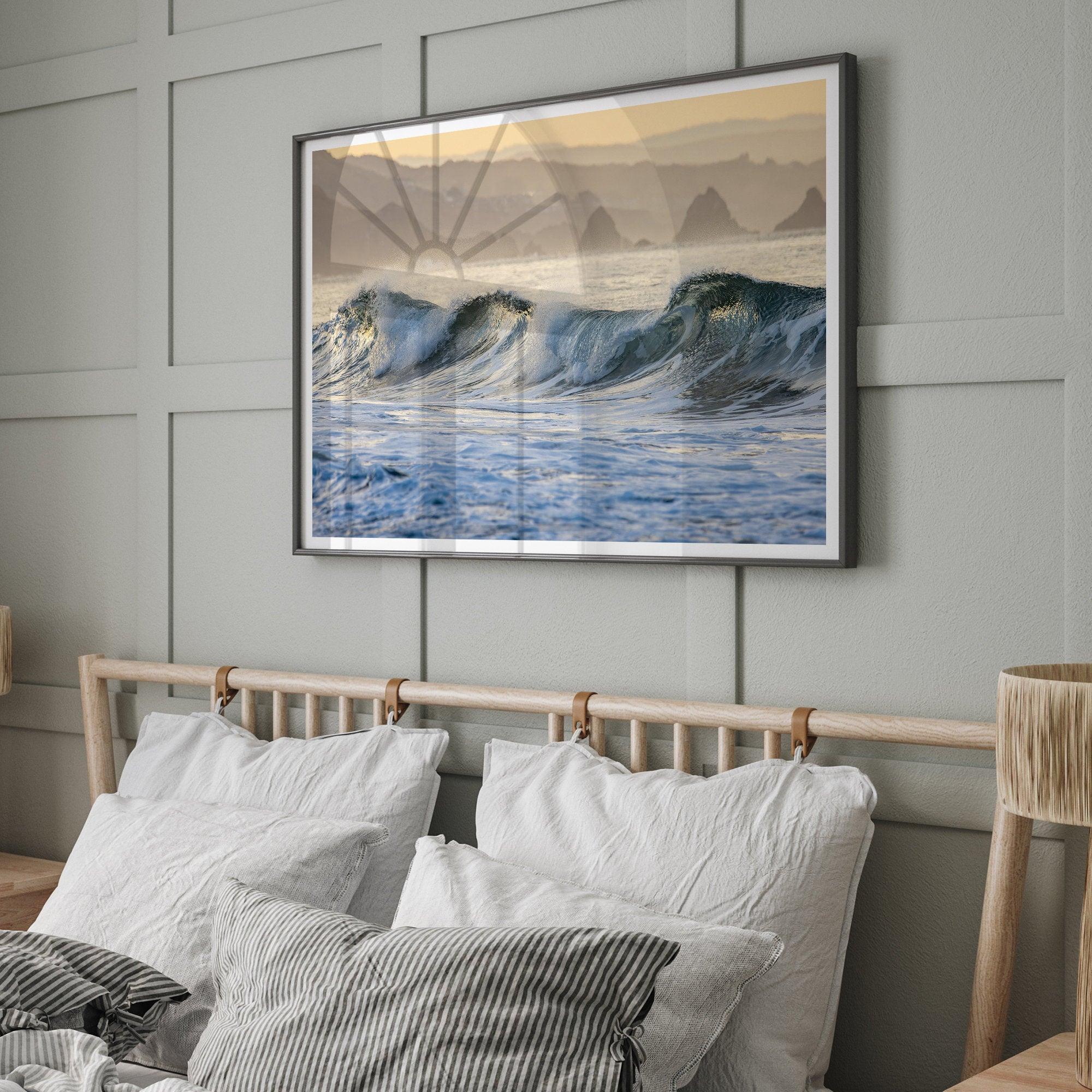 A fine art Ocean print showcasing water waves crashing in the ocean. this beach-themed wall art will make you want to jump into the waves every time you look at it. Taken in Bodega Bay, California.