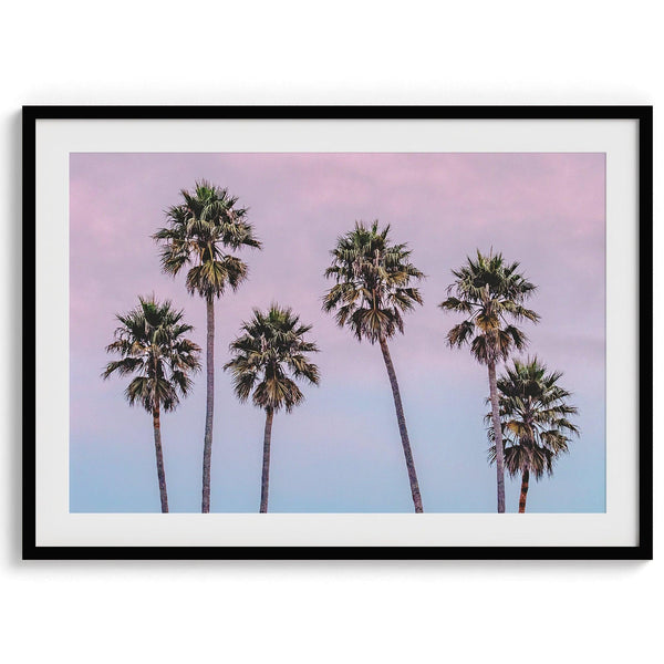 Pink Sunset Beach Palm Tree Fine Art Print - Minimalist Palm Trees Wall Art, Beach Photography Art Print, Coastal Home Decor