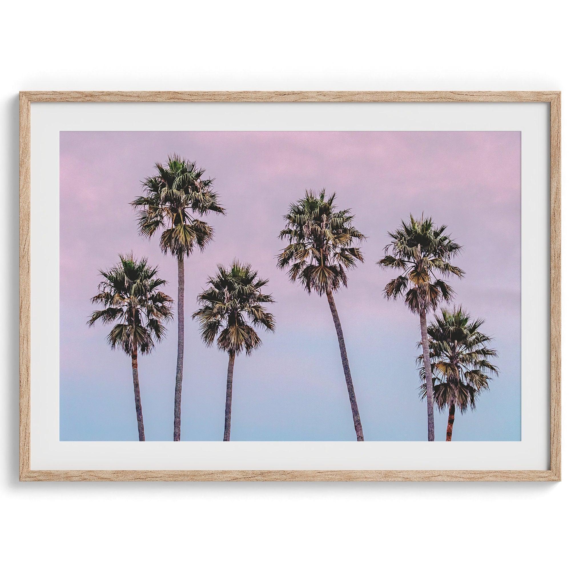 Pink Sunset Beach Palm Tree Fine Art Print - Minimalist Palm Trees Wall Art, Beach Photography Art Print, Coastal Home Decor