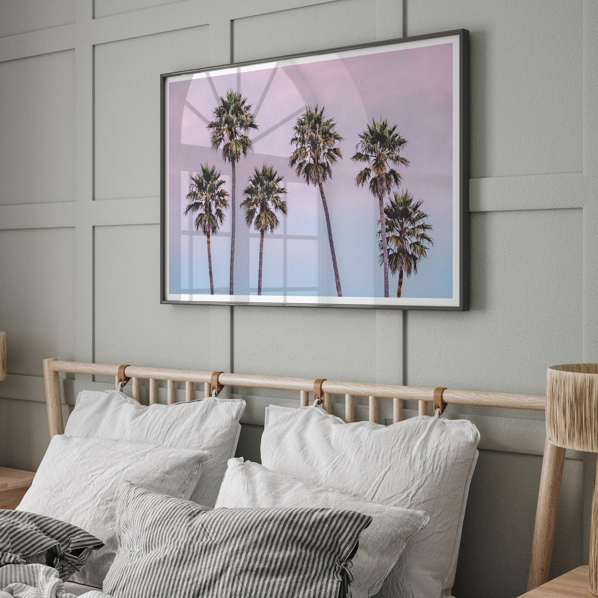 Pink Sunset Beach Palm Tree Fine Art Print - Minimalist Palm Trees Wall Art, Beach Photography Art Print, Coastal Home Decor